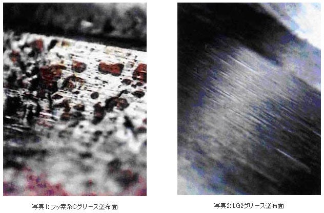 精機製品・産業レポート:ボールねじ クリーン仕様 フッ素系Cグリース塗布面、LG2グリース塗布面