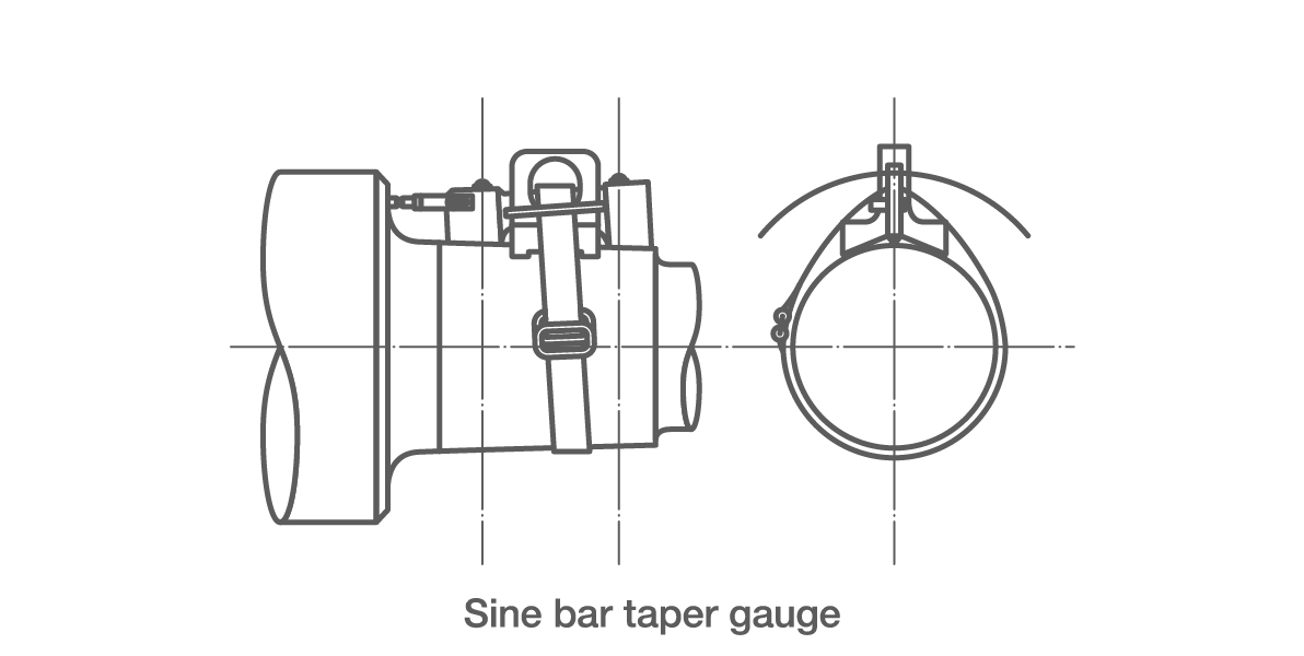 Sine Bar Taper Gauge 2D cross-section and profile of sine bar taper gauge on a shaft.