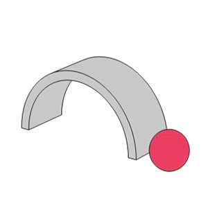 Animation of a ball rolling over a rounded surface creating point contact as indicated by a red dot.