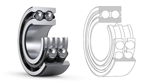 3D model cross-sections of double-row angular contact ball bearings