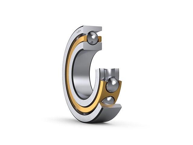 3D model cross-section of bearing with machined-brass cage.