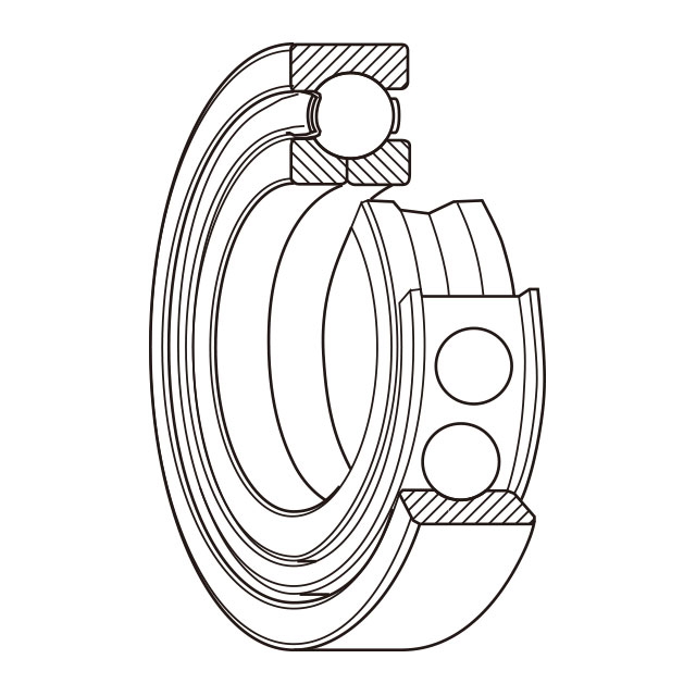 Schematic showing the special internal design of an NSK QJ series four-point contact ball bearing